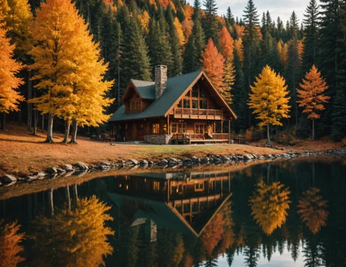 “partir en lodge en forêt en automne”, “vue sur les montagnes dorées”